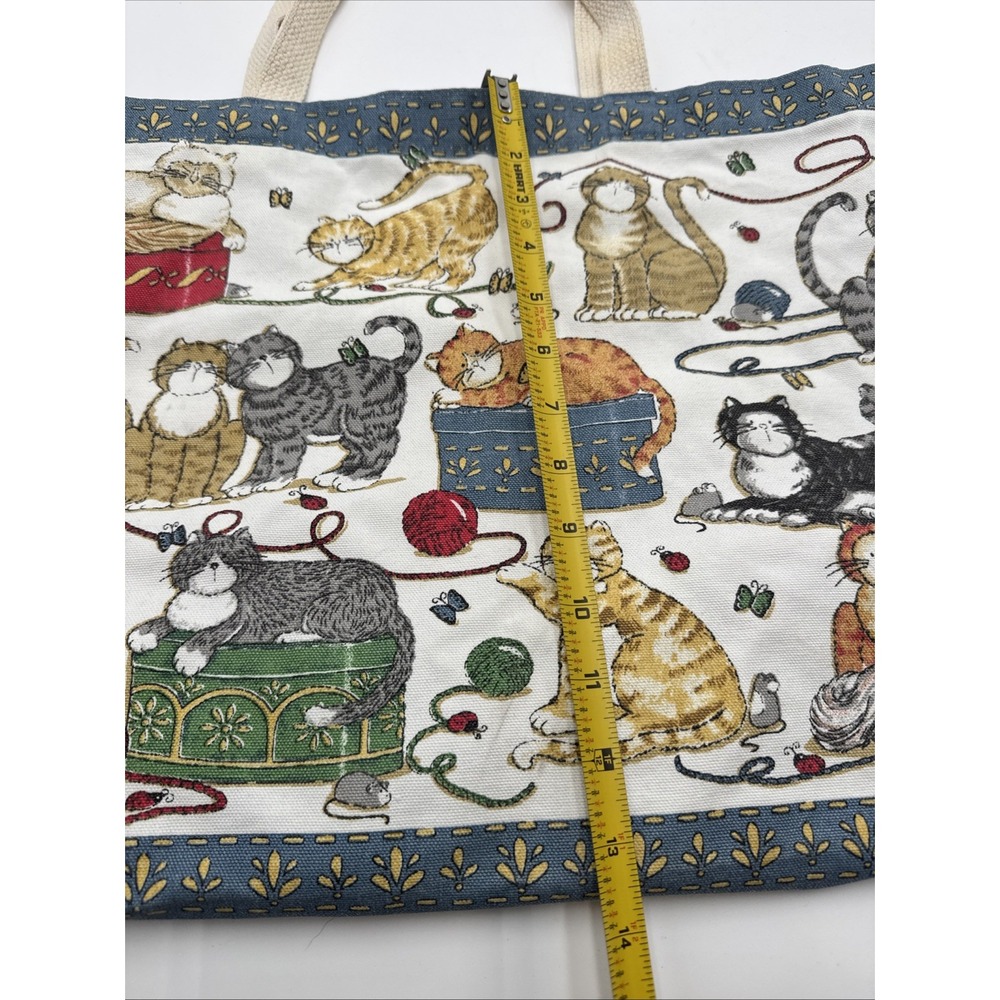 Deb Strain Fun Vintage Cat Large Tote Bag Double Handle Yarn Butterfly Ladybugs - Picture 6 of 11